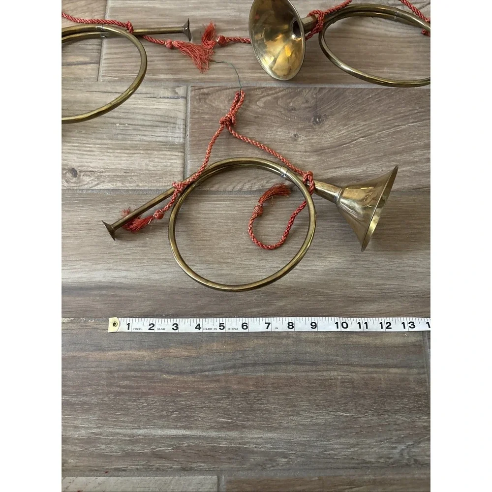 Lot Of 3 Vintage 13 Inch Decorative Brass Horns with Rope for Hanging